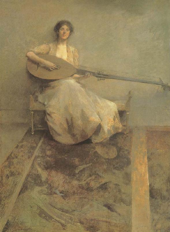 Thomas Wilmer Dewing Girl with Lute Norge oil painting art
